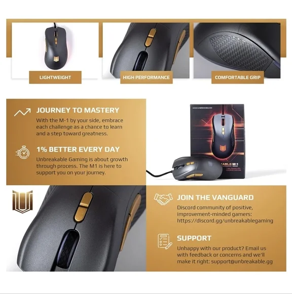 Unbreakable Gaming Modern WIRED M-1 PC Gaming Mouse, New Without Box - Picture 3 of 11